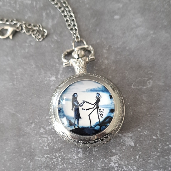Nightmare Before Christmas Silvertone Pocket Watch/ Necklace - Picture 1 of 5